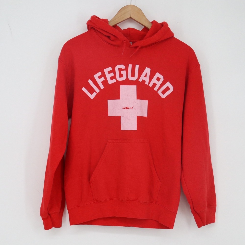 Gildan Hoodie Unisex S Heavy Blend Red Lifeguard Cape May NJ Graphic Excellent